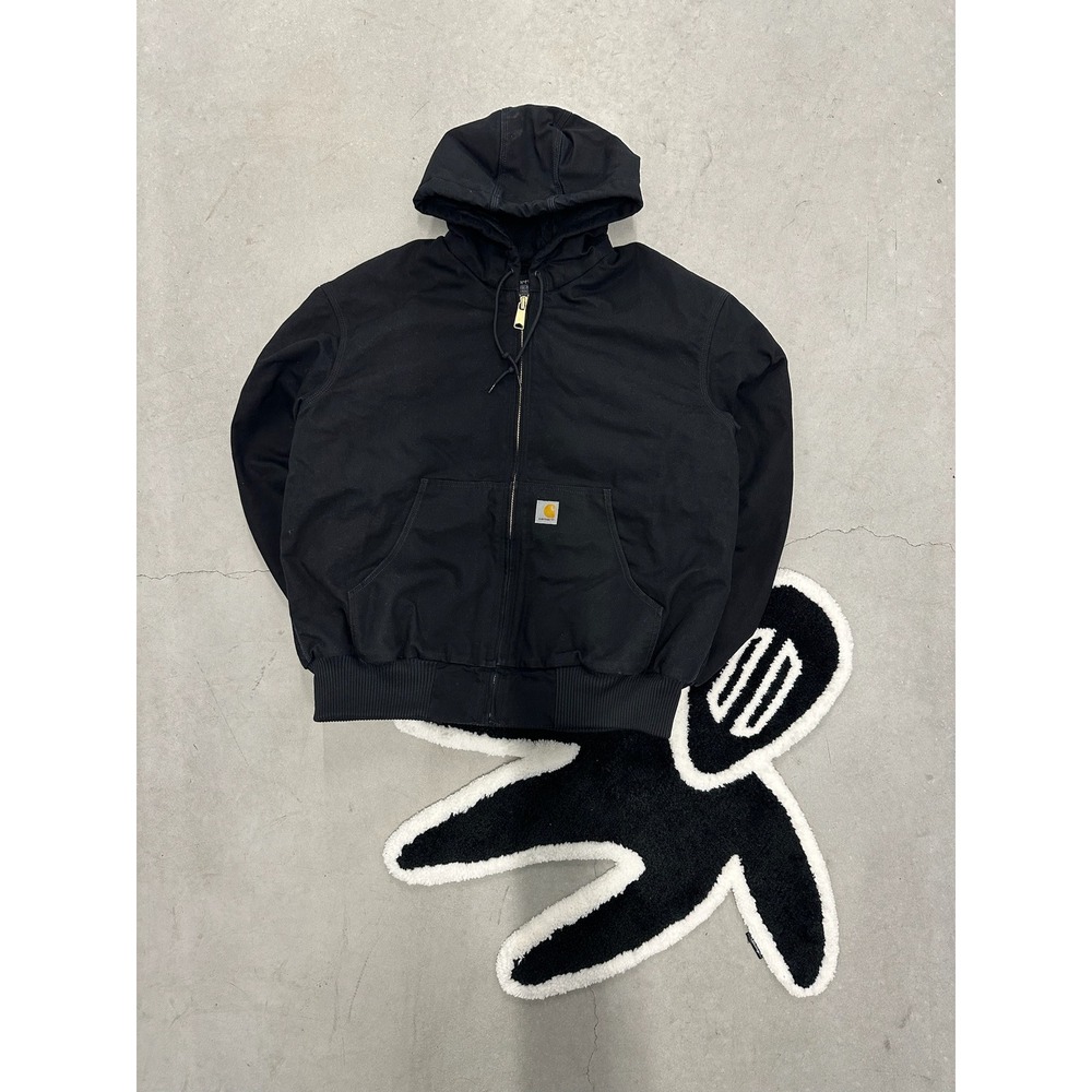 Carhartt Black Full Zip Hooded Work Jacket Loose Fit Mens XL
